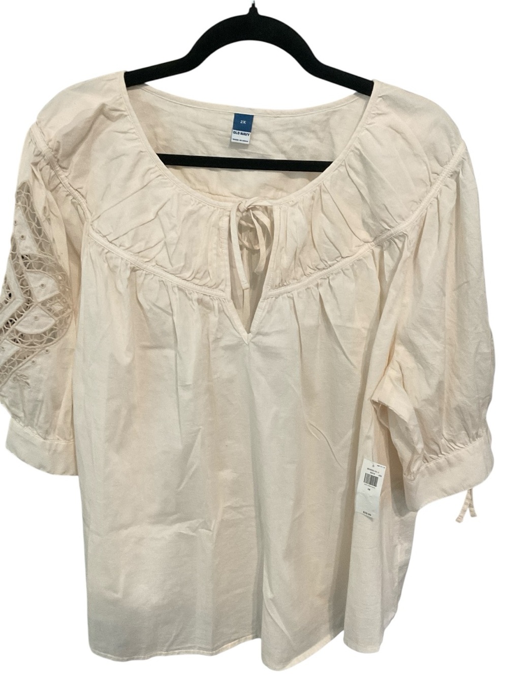 NWT Old Navy 2X Cream 100% Cotton Peasant Boho Blouse Plus A32 - Picture 2 of 5